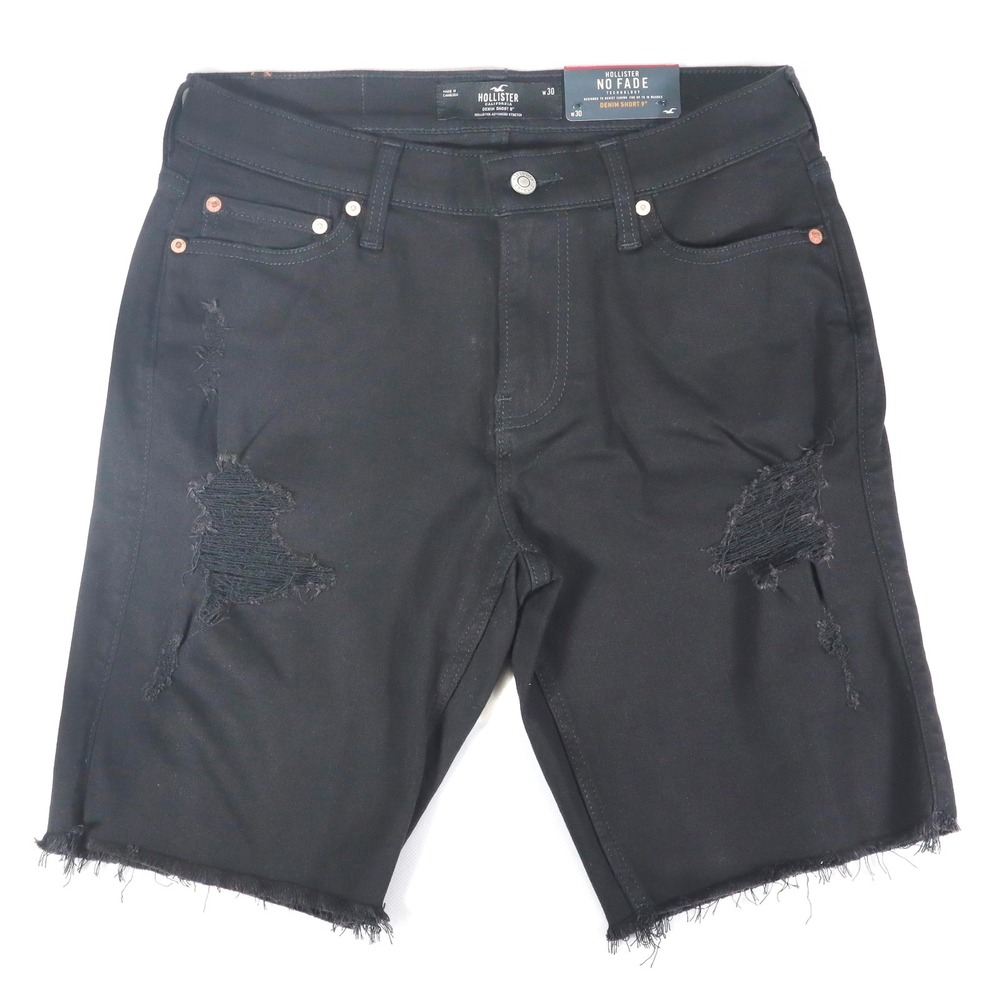 Hollister‎ Denim Shorts Mens 30 Black Distressed No Fade Advanced Stretch NWT
